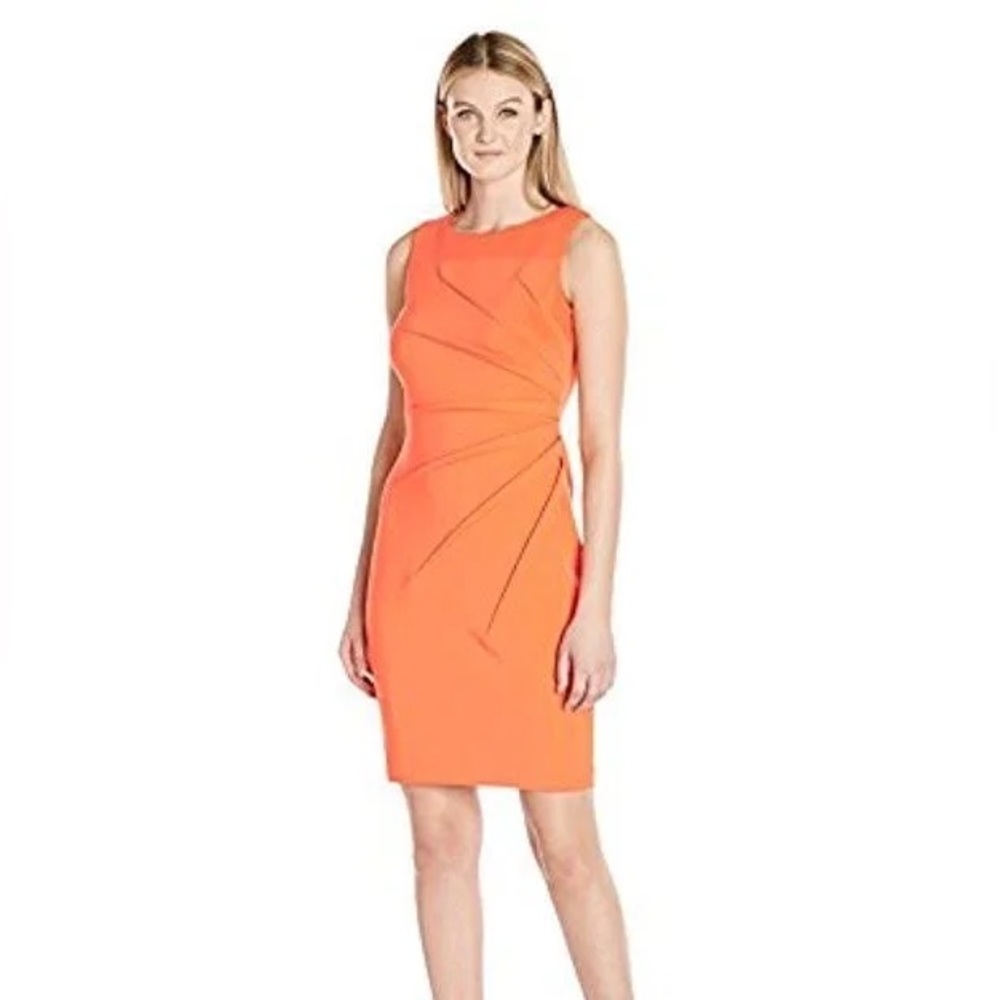 Calvin Klein Tangerine Orange Dress Sleeveless Gathered Sheath Starburst | 4P